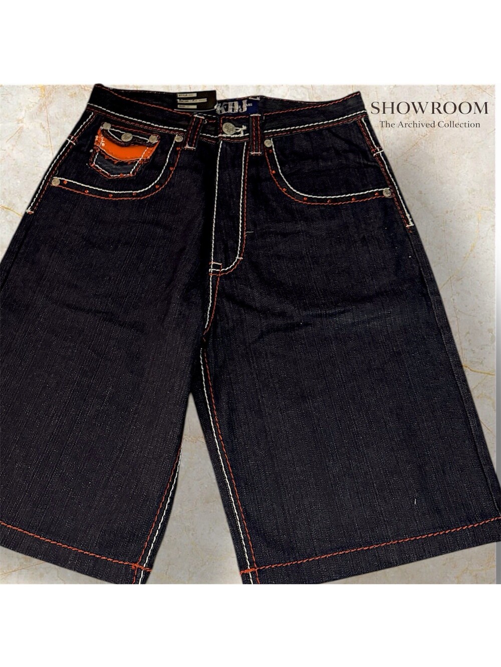 KDJ Knockout Deluxe Jeans Shorts 32 Dark Wash Studded Y2K Deadstock